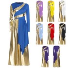 Women Dancewear Prayer Jumpsuit Patchwork Bodysuit Metallic Praise Long Sleeve