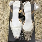 Badgley Mischka Silver Glitter Beaded Strappy Block Heel Shoes Women   s Size 5 5