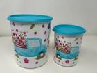Tupperware One Touch Canister 2 Piece Set - New - Blue   White Spring Blossom