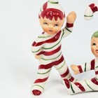Vintage Christmas Candy Cane Elf Pixie Ceramic Figurines Red White Green Set 2