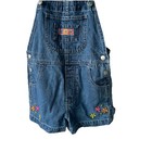 Honors Girls Denim Floral Embroidered Patch Pink Yellow Overalls Shortalls Sz Xs