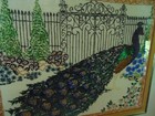 Vintage Hollywood Regency Handcrafted Beaded Peacock Garden Setting Art 21  X17 