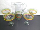 Vintage Hand Blown Mexican Martini Margarita Glasses   Pitcher Set Of 5 Green