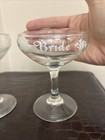 Vtg Bride And Groom White Lettered Wedding Champagne Toast Glasses Set