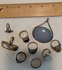 Huge Lot Of 8 Vintage Rings   1 Vintage Pendant Sterling Tiger Eye Filagree