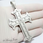 24 30 36 stainless Steel 11mm Silver Cuban Curb Necklace Cz Cross Pendant p5