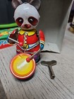 Vintage Clockwork Panda Drummer Wind-up Tin Toy With Box And Key Works