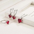 Red Heart Ring Earrings Necklace 925 Sterling Silver Jewelry Sets For Women Us