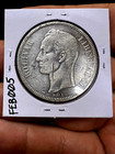 Venezuela 1910 5 Bolivares Rare Silver Coin Fine  Plata Libertad 90  Key Date