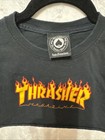 Women   s Mid Riff Cut Off Thrasher Magazine Flame Logo T-shirt Skateboard Black