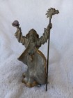 Vintage Comstock Pewter Gold Wizard Figurine With A Dragon Staff   Crystal Ball