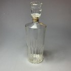 Vtg Ribbed Clear Glass Decanter Pressed Bottle Cork Stopper Barware Liquor