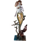 Metal And Capiz Mermaid On Coral Statue Figurine 13 Inch Beach Coastal D  cor New