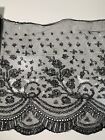 Antique Chantilly Black Lace Border Handmade 1880-1900s  as Is 