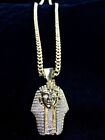 Men Solid 18k Gold Lab Diamonds Pharaoh Pendant Chain Necklace Lifetime Warranty