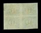 Brazil 1854  Coloridos  10reis Steel Blue  Sc  37b Used Xf Block Of 4