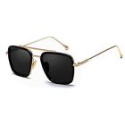Vintage Gold Metal Frame Aviator Tony Stark Men Women Square Black Sunglasses