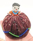 Vintage Native American Bead Woman Pin Cushion Velvet   Red Felt Heart