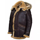 B-7 Bomber Flight Shearling Genuine Brown Fur Sheepskin Leather Jacket For Men s