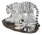 Embracing Siberian Bengal White Tiger Couple Family Statue Forest Tigers Decor