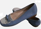 Antonio Melani Shoes Womens Size 8 Blue White Leather Slip On Flats Bow Loafers