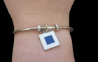 N Style 925 Sterling Silver Enamel Square Pendant Open Cuff Bracelet Size 7 