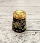 Vintage Cloisonne Enameled Thimble Black Enamel Yellow Bird Brass