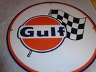 Vintage Gulf Racing Flag 12  Porcelain Metal Gasoline   Oil Service Station Sign
