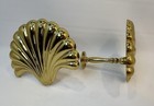 Set Of Two Vintage Large Brass Toned Metal Seashell Curtain Tie Back Holders