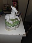 Fantasy White Unicorn Figurine With Gold Horn On Grass Base  Unicorn Collectible