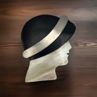 Vintage Mop Mother Of Pearl Lady Head Brooch With Black   Silver Tone Hat 2 34 