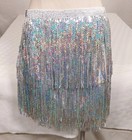 Silver Fringed Sequin Dance Skirt Y2k Rave Womans Size 12 Roller Rink Wedding
