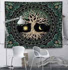 Tree Of Life Tapestry Wall Hanging Aesthetic Sun And 61l X 53w  Paisley Green 