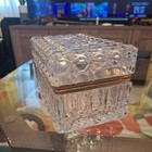 Lrg Vtg Crystal  brass Casket Jewelry Storage Case 