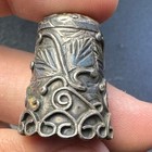 Antique Vintage Ornate Silver Tone Thimble Floral Scroll Sewing Collectible