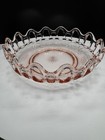 Vintage Pink Elegant Glass Bowl Etched Floral Open Lace Rim Starburst 8   