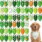  50 Pcs St Patrick s Day Dog Bandanas Bulk Green Shamrocks Bandanas For Dogs 