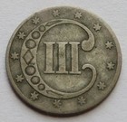 1852 Three Cent Silver Piece Vg  3cs Coin Type 1 Trime