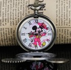 Mickey Mouse Vintage Style Bronze Disney Pocket Watch W  Mouse Ears And Chain