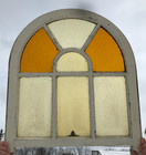 Antique 7 Lite Arch Top Stained Glass Window Sash 27x31 Drop Corbels Vtg 68-26b