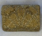 Vintage Gold Beaded Geometric Lipstick Holder  Snap Closure  Mirror