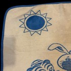 Vtg San Marcos Style Baby Blanket Blue Monkey Tiger Bunny Rowboat Repaired Trim