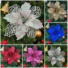 5pcs Glitter Christmas Flowers Golden Powder Decorations Home Xmas Tree Ornament