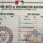 Washington Nationals Game-used Lineup Card Vs New York Mets September 13  2016