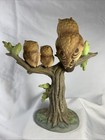 Vintage 1983 Enesco Porcelain Figurine Three Owls Perched In Tree Statue 88283