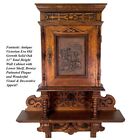 Antique Victorian Era Carved European Oak 33  Cabinet W  Attached Shelf  Figural
