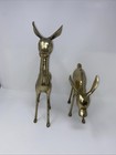Vtg Mid-century Brass Deer Sculptures Fawn   Mother Pair Mcm Large Heavy  8 Lbs