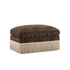 Black Brown Leopard Chenille Ottoman - Soft Textured  Tassel Trim