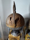 Antique Ceremonial Islamic Pair Of Persian Etched Metal Mesh Helmets