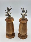 Vtg Pair Of Kadastar Wood Salt   Pepper Mill Grinders W  Zinc Allow Stag Heads